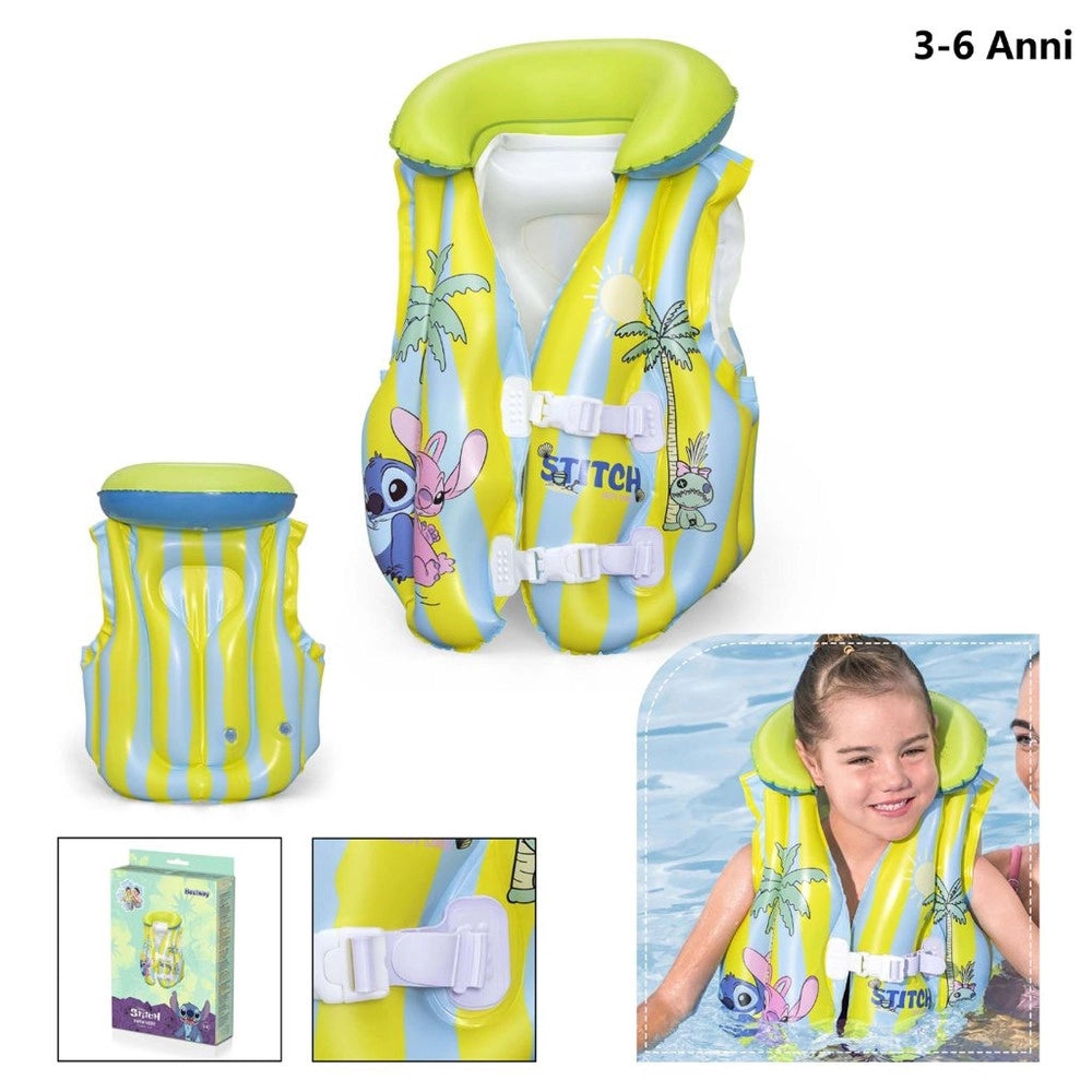 Trade Shop - Giubbino Da Nuoto Salvagente Gonfiabile Stitch Per Bambini 3-6anni Fibbie Regolabili 9104r -