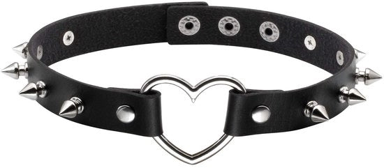 Choker con Catena Punk Stile - Accento a Cuore - Pelle PU - Spigoli - Adatto per Feste - Diversi Stili - Collare