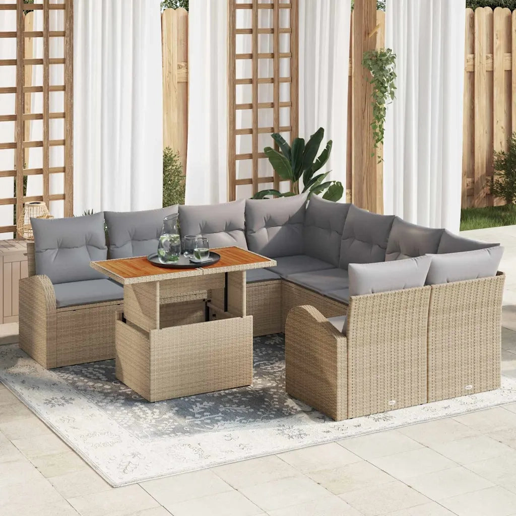 Set Divano da Giardino 9 pcs Beige Poly Rattan 3358303