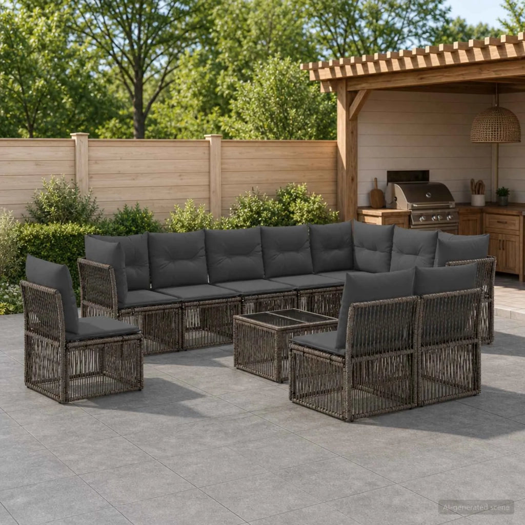 Set Divano da Giardino 11 pcs Grigio polyrattan 3434255