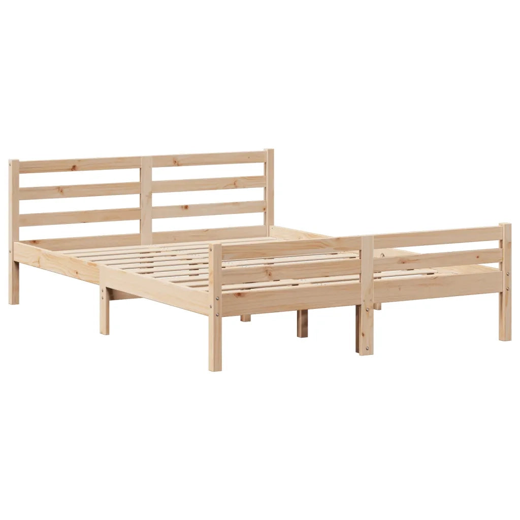 Letto matrimoniale | Letto per adulti | Giroletto con Testiera 140x200 cm in Legno Massello di Pino