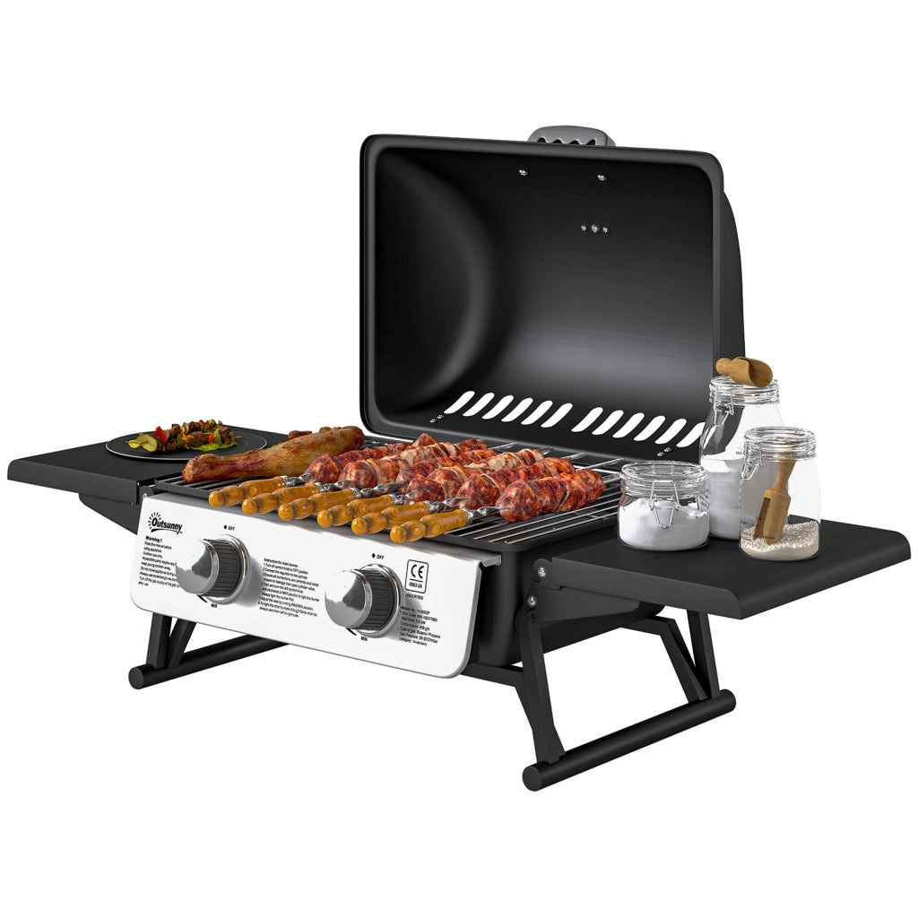Barbecue a Gas 2 Fuochi Pieghevole con Termometro ¨C Minimal ¨C 101x48x41 cm Nero