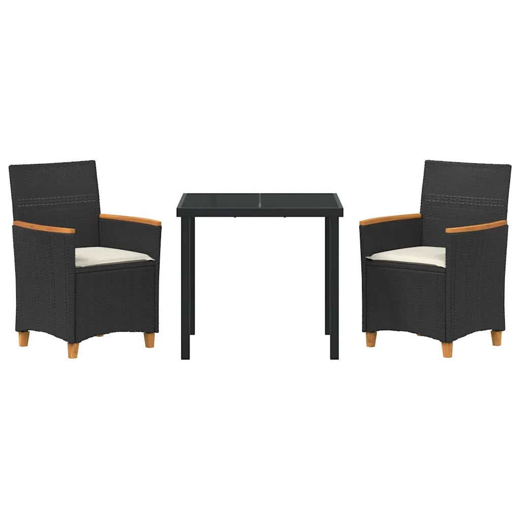 Set da Pranzo per Giardino 3 pcs Nero polyrattan