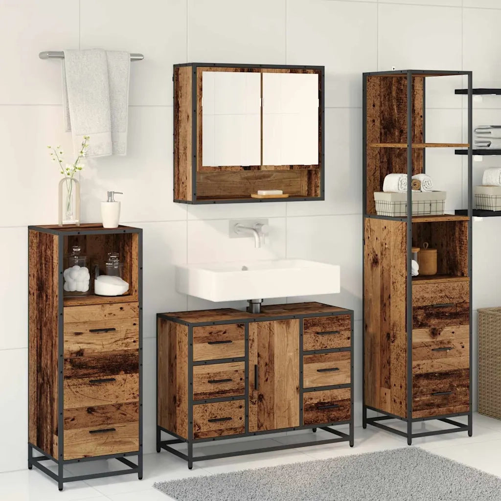 Set di mobili per il bagno con cassetto 4 pcs Legno vecchio 3402462