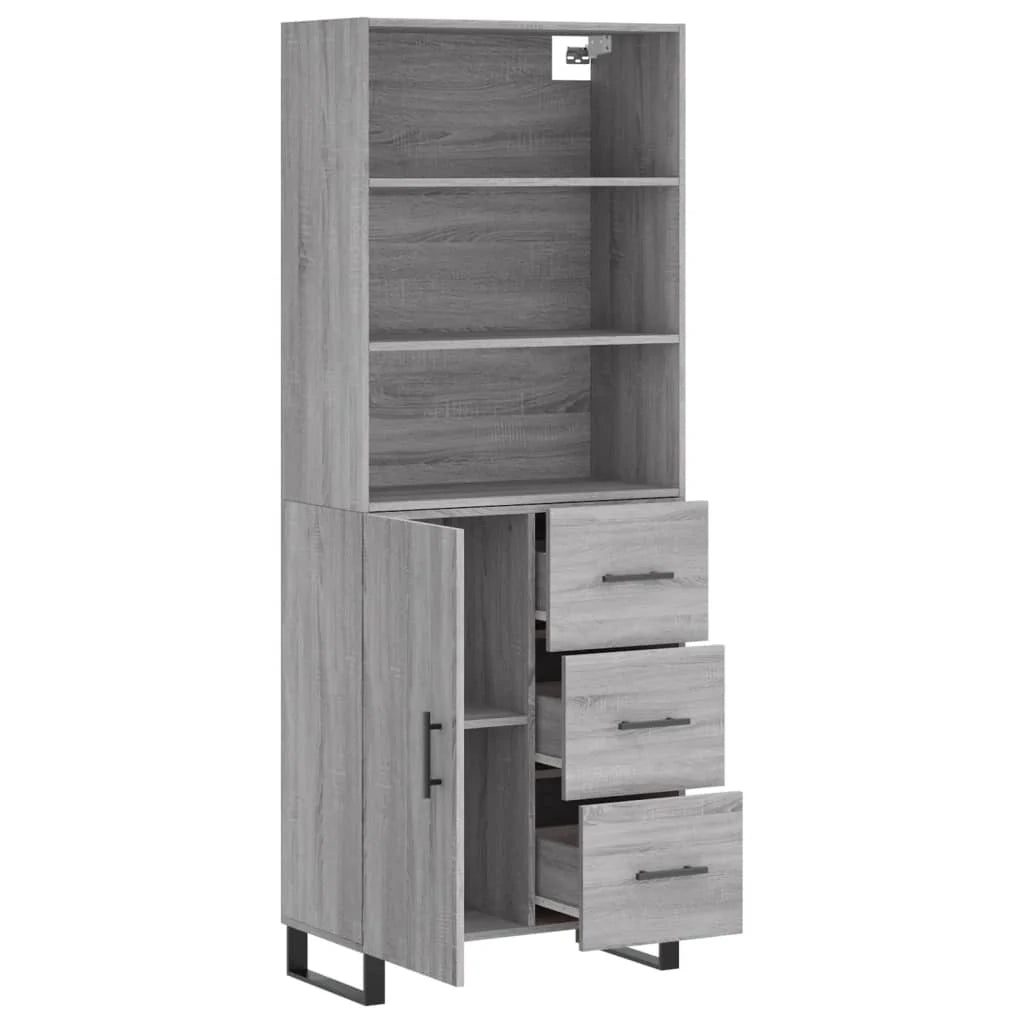 Buffet credenza cassettiera armadio mobile contenitore organizer cucina soggiorno salotto rovere Sonoma alto 69,5 x 34 x 180 cm legno ingegnerizzato grigio 02_0035590