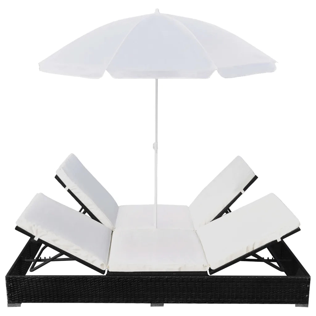 Lettino Prendisole con Ombrellone in Polyrattan Nero 42950