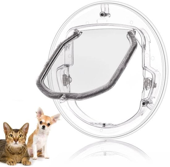 Porta per animali con microchip - Porta per animali interna - Porta per animali per piccoli cani - 4 modalità di chiusura - Design trasparente - Riduzione del rumore con striscia a setole - Porta per animali