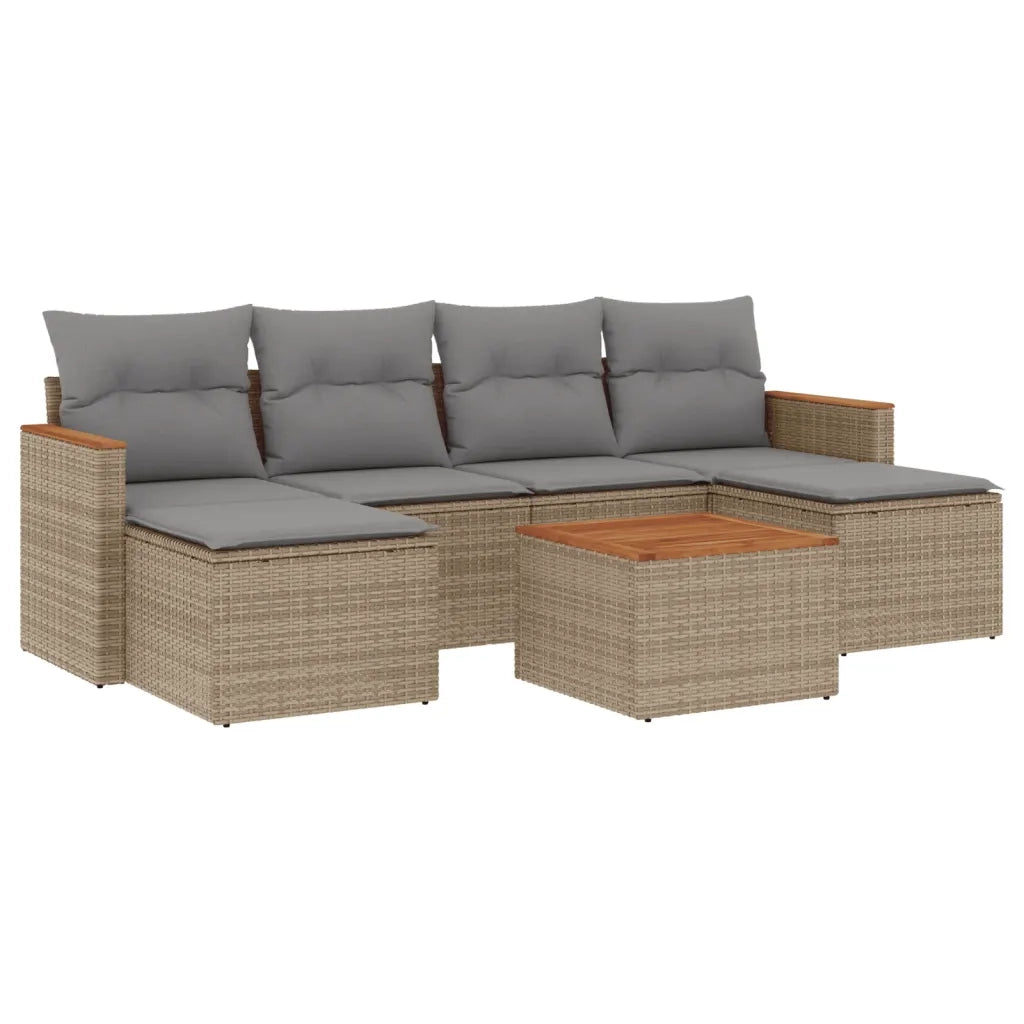 Set Divani da Giardino 7 pz con Cuscini Beige in Polyrattan