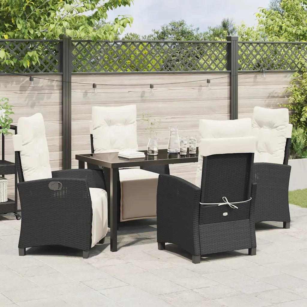 Set da Pranzo per Giardino con cuscino 5 pcs Nero polyrattan