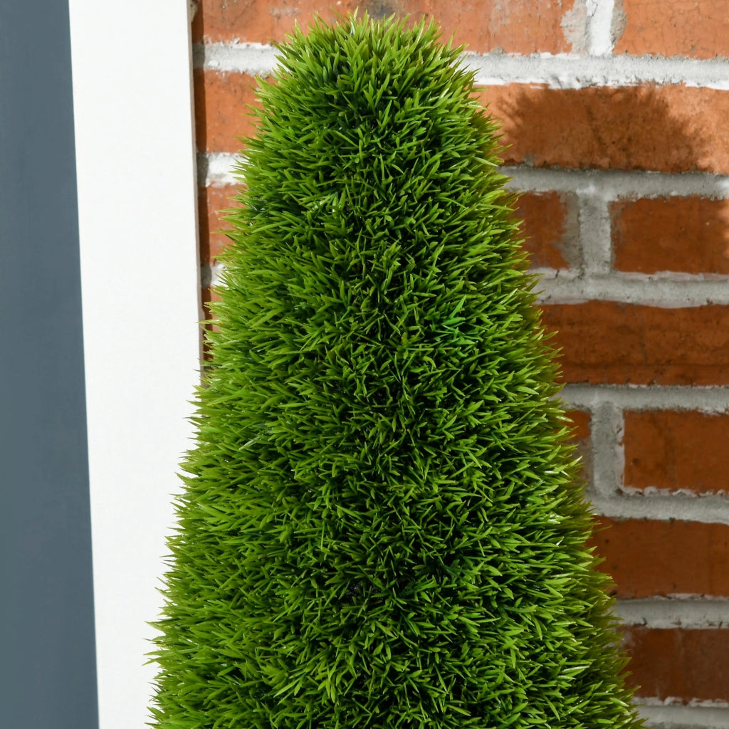 Set 2 Piante Cipresso Artificiali H90 Cm con Vaso Ø12x16 cm Verde e Bianco