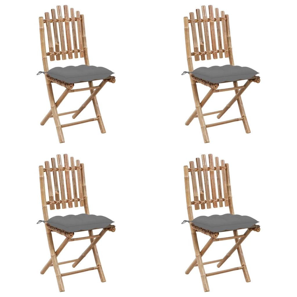 Set da Pranzo da Giardino 5 pz Pieghevole con Cuscini in Bambù 3063976