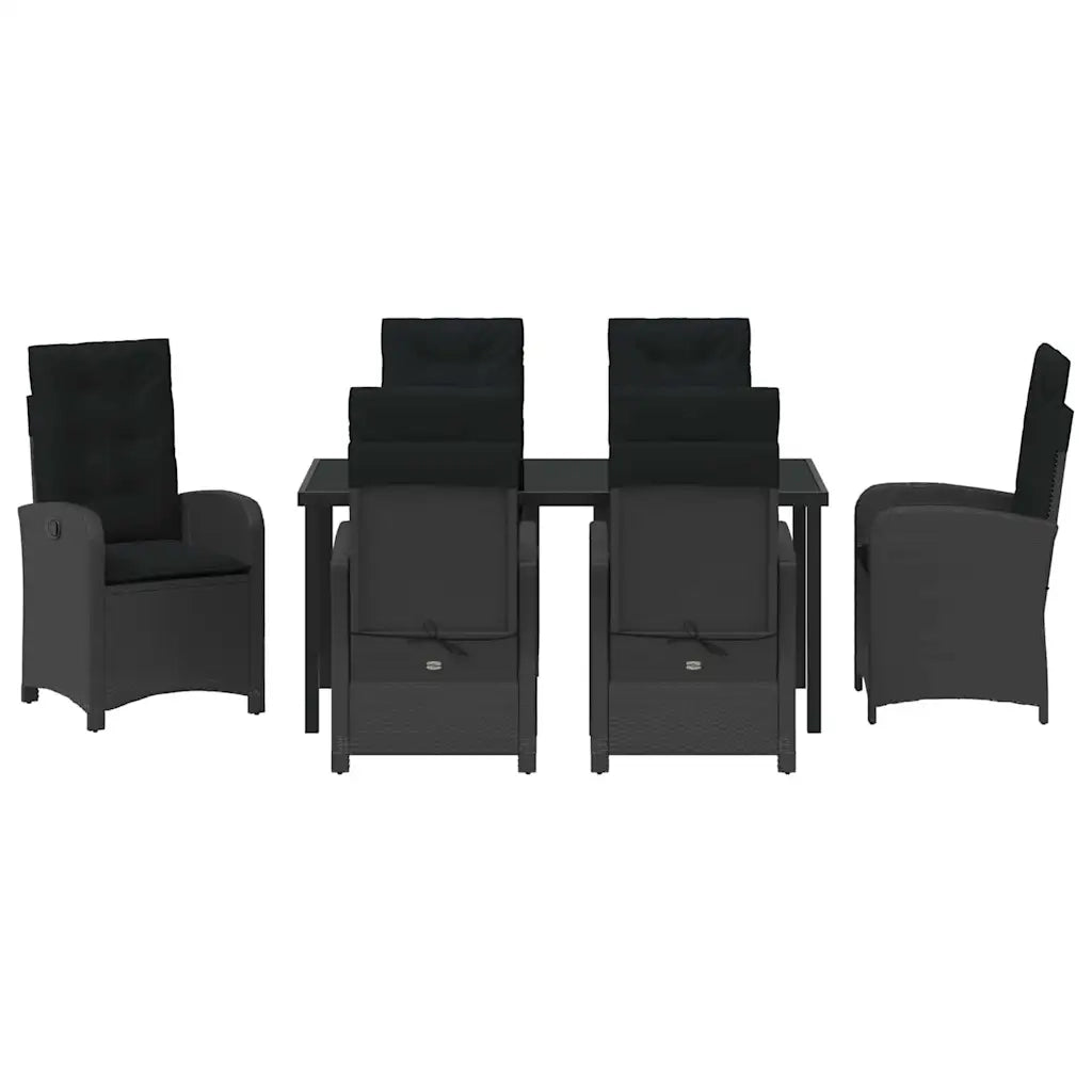 Set da Pranzo per Giardino con cuscino 7 pcs Nero polyrattan