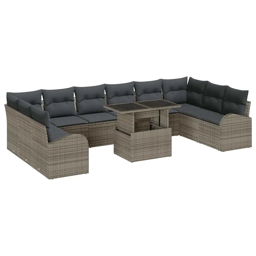 Set Divano da Giardino con cuscino 11 pcs Grigio Poly Rattan 3357452