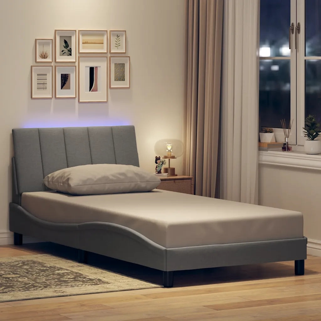 Letto singolo | Letto per adulti | Giroletto senza Materasso Hanko Grigio Chiaro 100x200 cm Tessuto