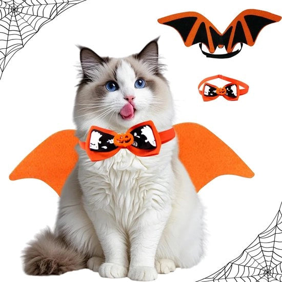 Costumi per gatti Halloween - 2 pezzi - Adattabile - Fiocchi di zucca con fiocchi di farfalla - Materiali leggeri - Costumi per animali domestici
