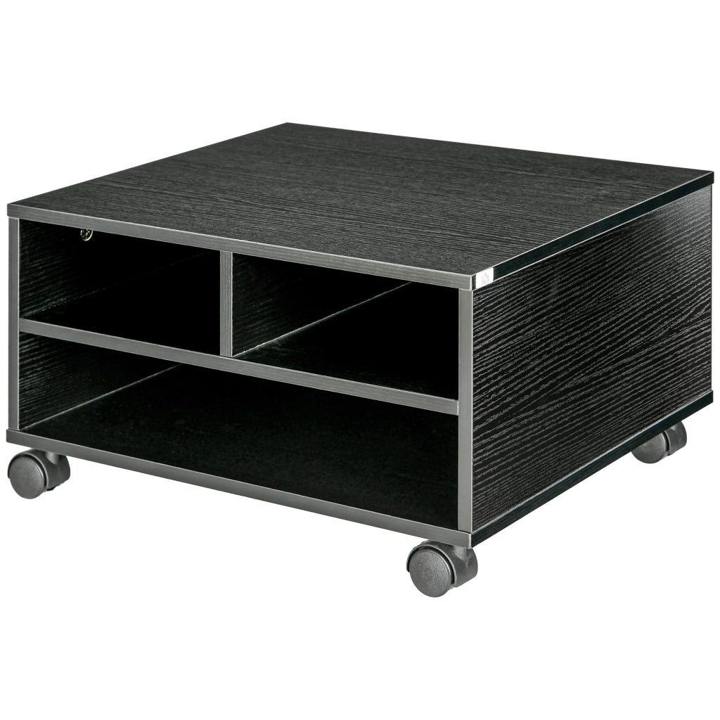 Scrivania con Ruote e 2 Ripiani ¨C Minimal ¨C Legno, Nero, 47x40x22.5cm