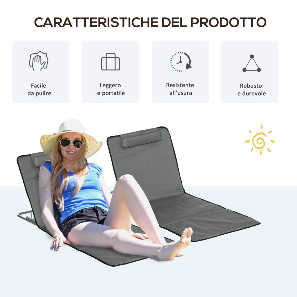 Set 2 Lettini Pieghevoli da Giardino con Schienale Regolabile ¨C Minimal ¨C Grigio