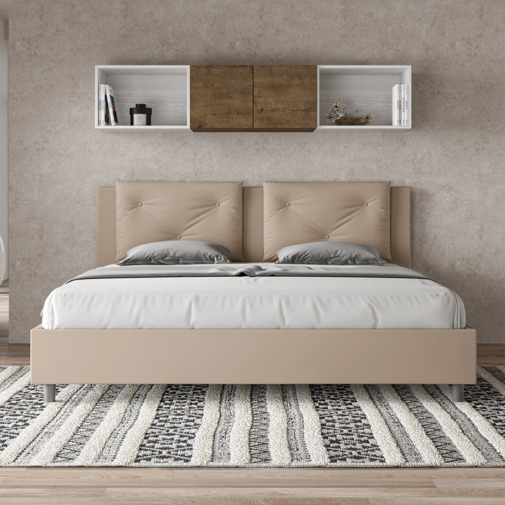 BS COM Letto con rete imbottito 180x190 similpelle tortora
