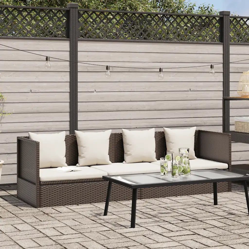 Lettino da Giardino con Cuscini in Polyrattan Marrone