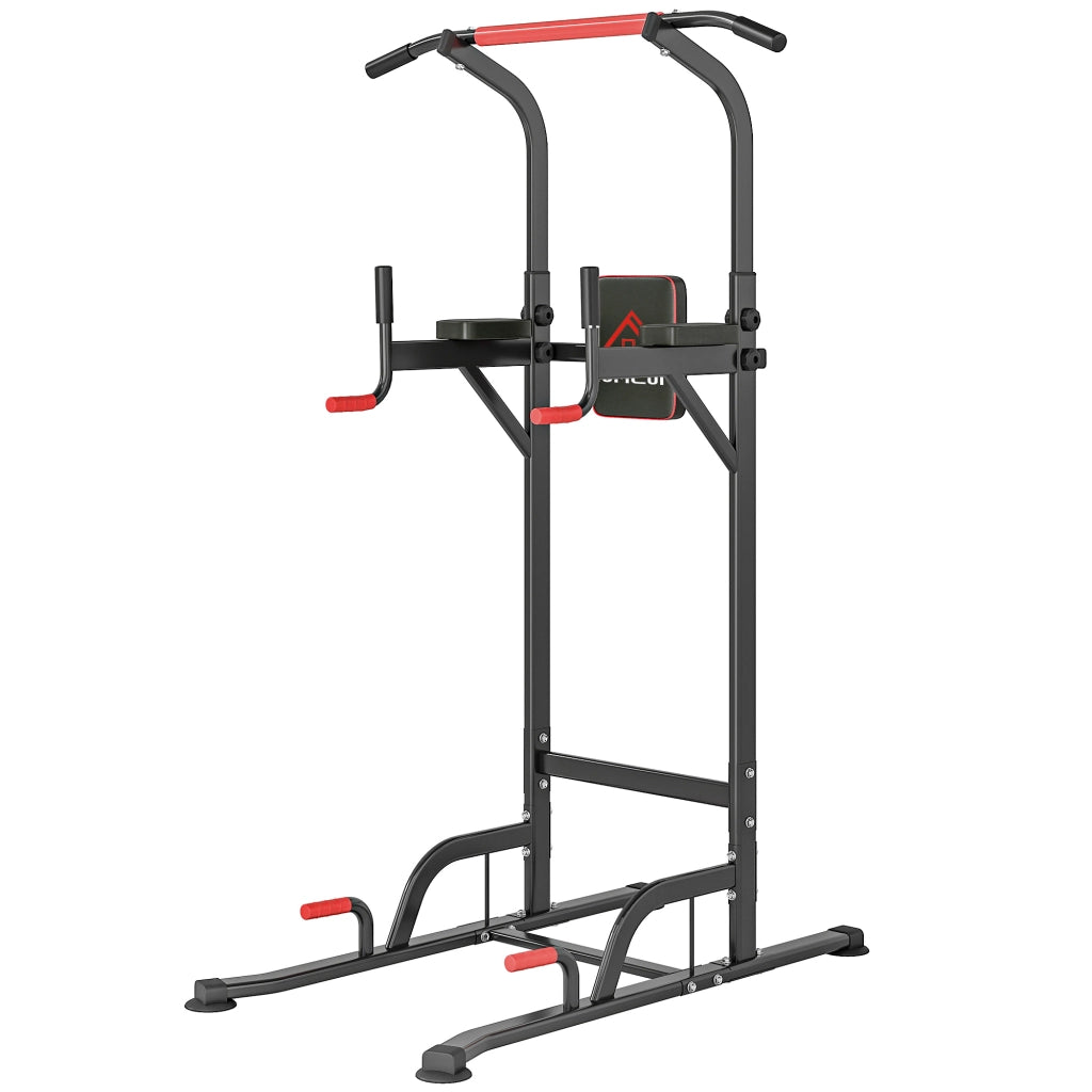 Power Tower Stazione Fitness Multifunzione Regolabile ¨C Minimal ¨C Acciaio Nero Rosso 189-239cm