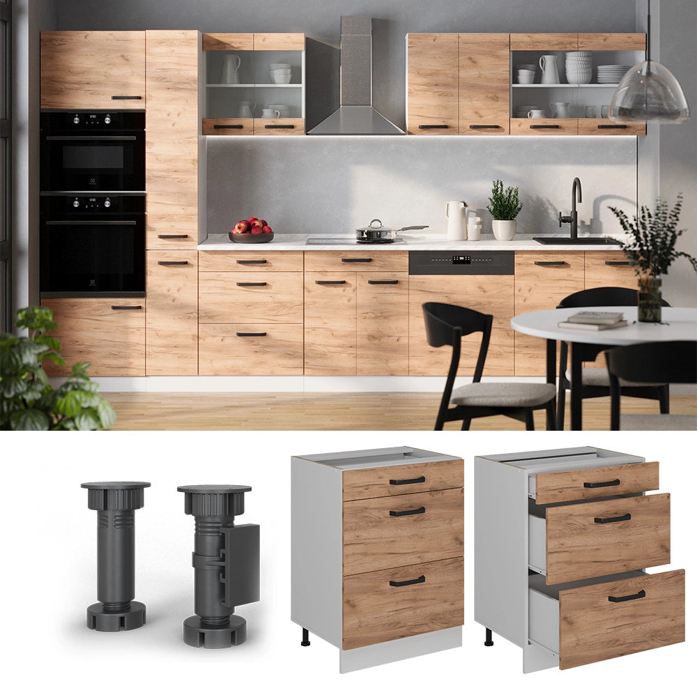 Vicco Mobiletto base per cucina Quercia dorata 60 cm senza piano di lavoro