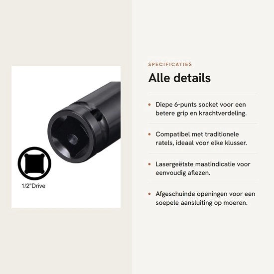 Slitta per trasmissione 18mm profonda - 1/2 pollice azionamento - Slitta a 6 punte - Acciaio CR-V termorestituito - Resistente alla corrosione - Lunghezza 78mm - Busch