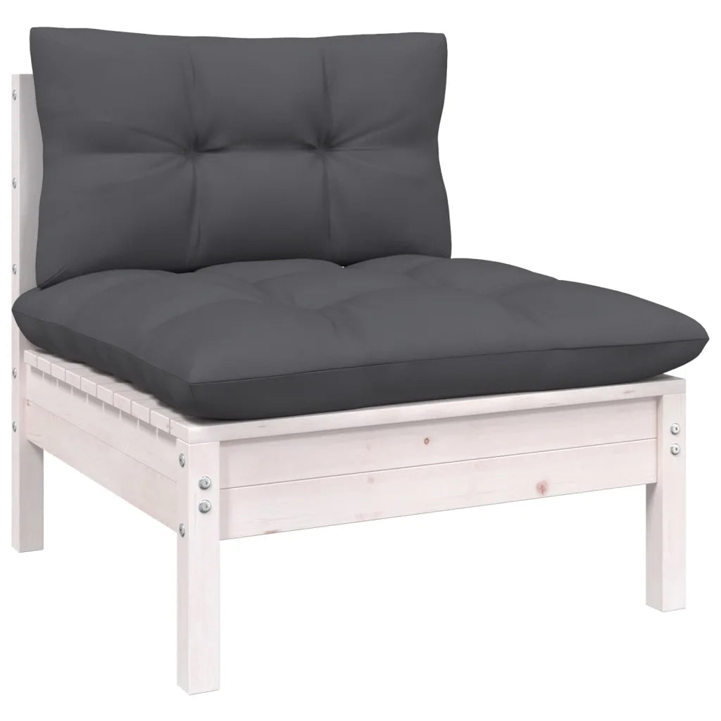 Set Divani da Giardino 9 pz con Cuscini Bianchi Legno di Pino 3096816