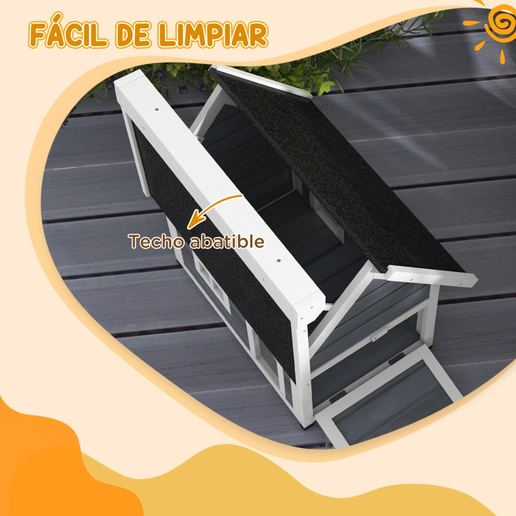 Casetta per Gatti in Legno ¨C Xylo ¨C Tetto Apribile 3 Porte Finestra Esterno 77x57,5x68cm Grigio Nero
