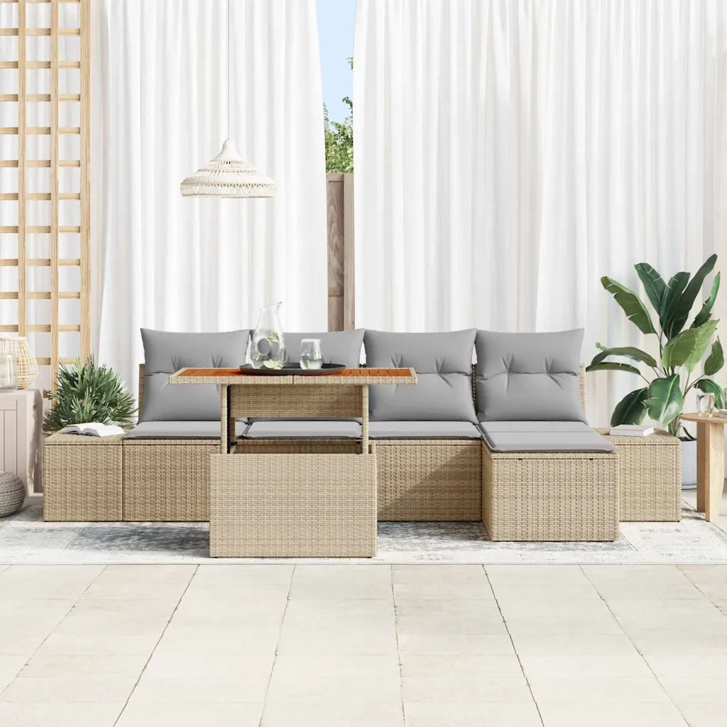 Set da Pranzo per Giardino con cuscino 6 pcs Beige e grigio 3349951