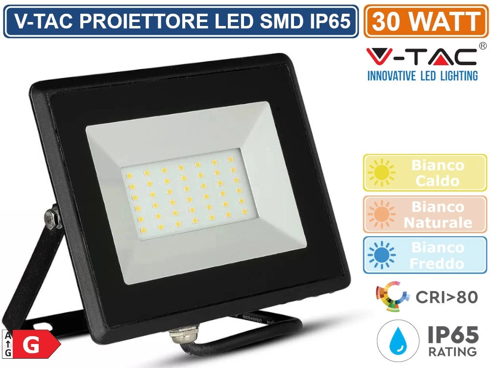 V-TAC VT-4031 E-SERIES FARO LED SMD 30W ULTRA SOTTILE DA ESTERNO COLORE NERO - Colore Luce:Bianco Freddo