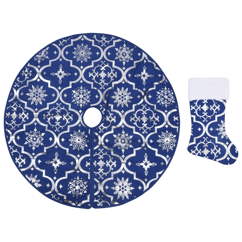 Gonna Albero Natale Raffinata con Calza-Decorazioni natalizie Blu Tessuto 122 cm
