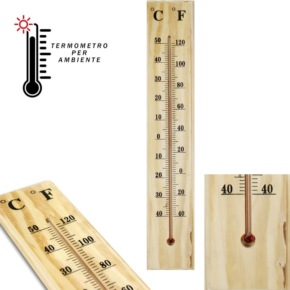 Trade Shop - Termometro Interno Esterno Da Muro In Legno °c °f Casa Ufficio Giardino -