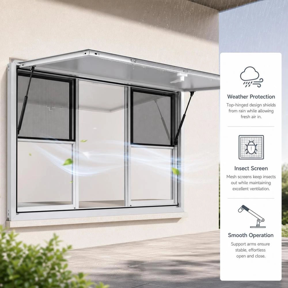 Swivel Window For Food Service (1524 X 915 Mm Installation Dimensions), Serving Window For Food Trailers With An 85° Opening Angle And 6 Sliding Windows, Concession Window For Concession Stands And Food Trucks