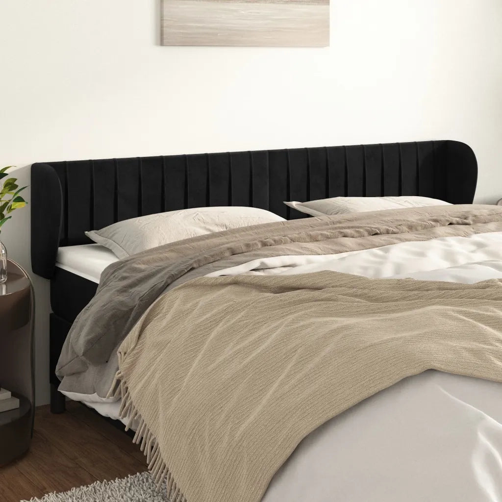 Testiera ad Orecchio-Testata con Orecchie Nera 183x23x78/88 cm in Velluto 553003