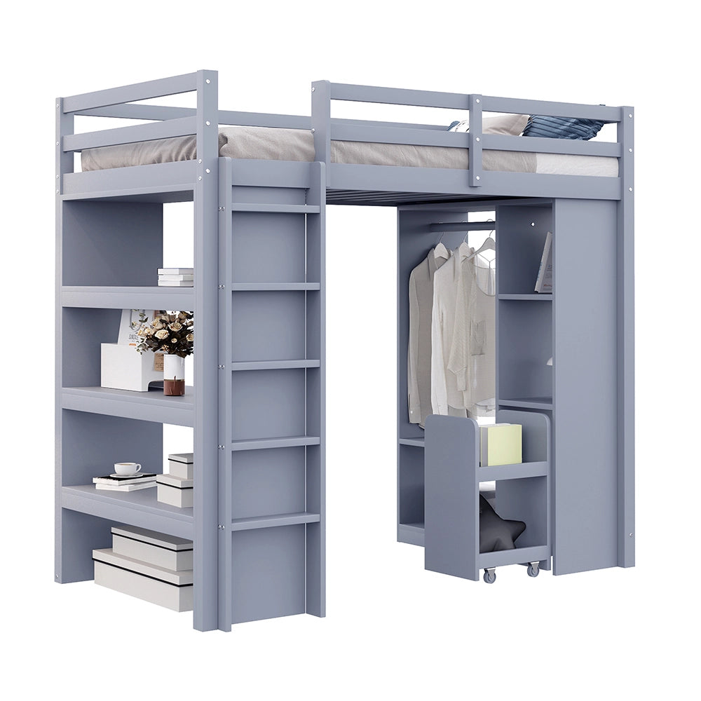 Letto a castello bambini - Xylo - 90x200 cm scaffali grigio