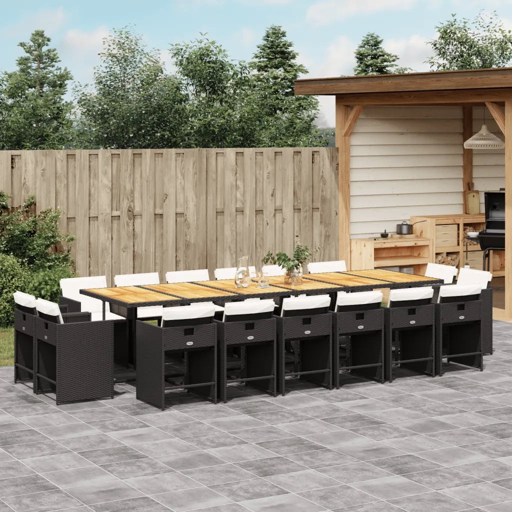 Set da Pranzo da Giardino 17 pz con Cuscini Nero in Polyrattan 3211251