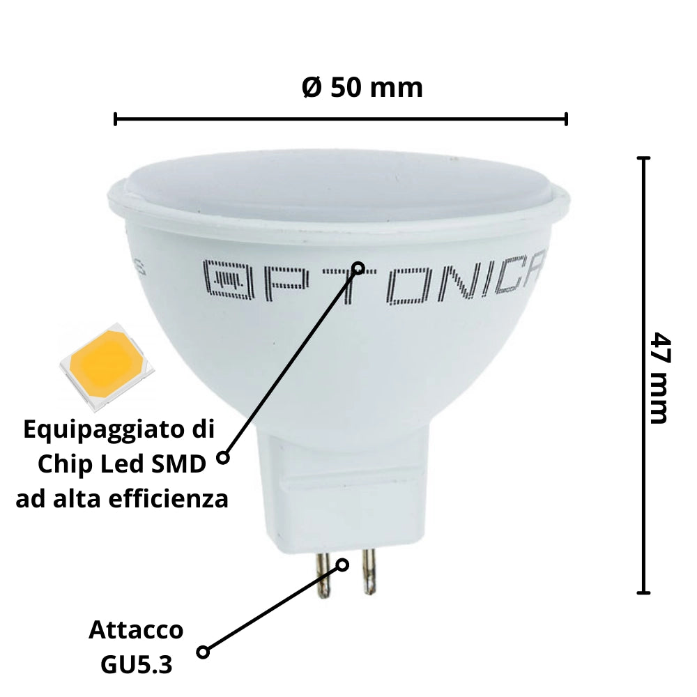 Lampadina dicroica led spillo gu5.3 7 watt risparmio energetico 6000k pezzi 6