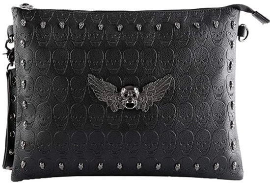 Borsa da Spalla per Donna con Ricami a Testa di Teschio e Rivetti