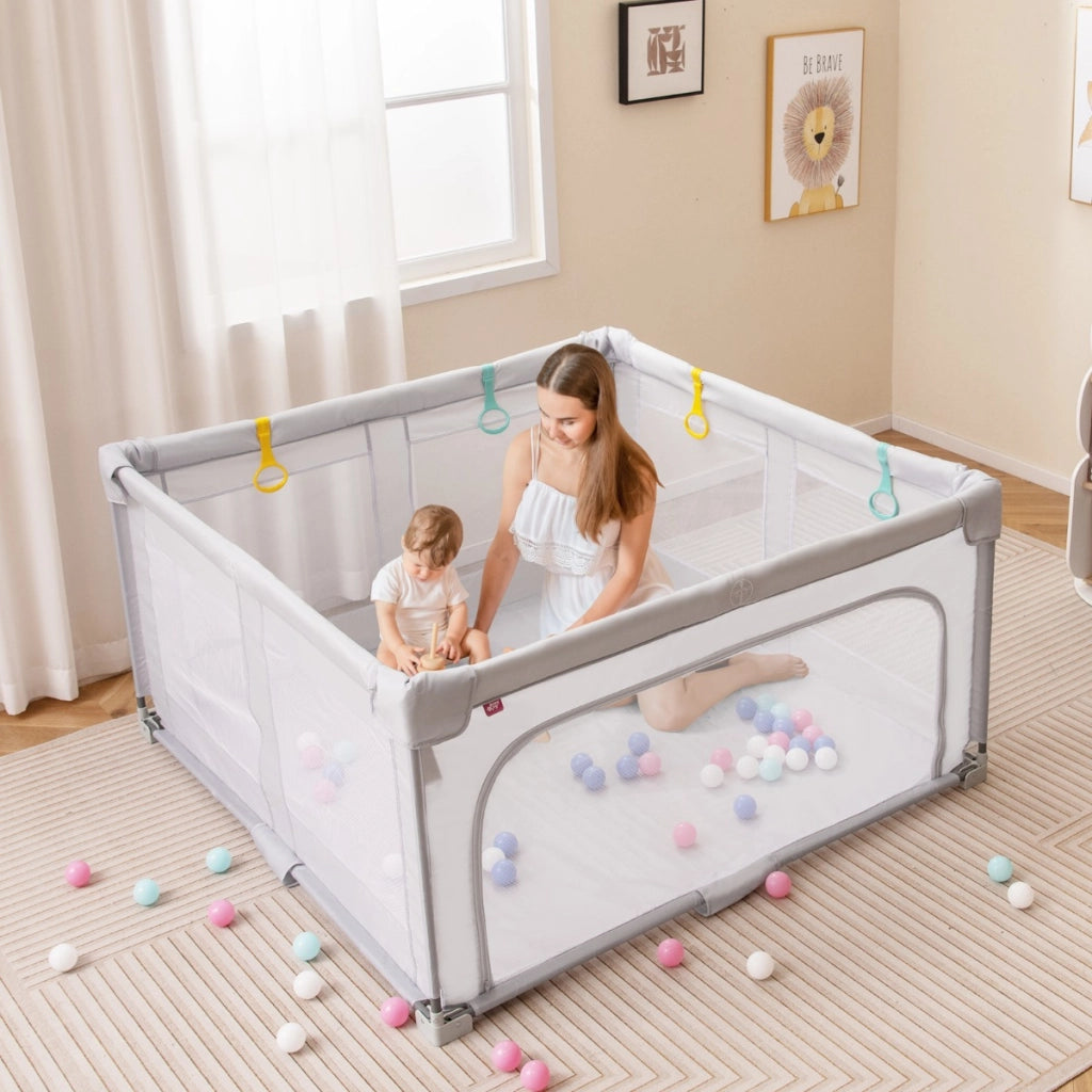 Box per bambini 127 x 127 cm senza montaggio, Recinto pieghevole per bambini con cancello con cerniera Bianco
