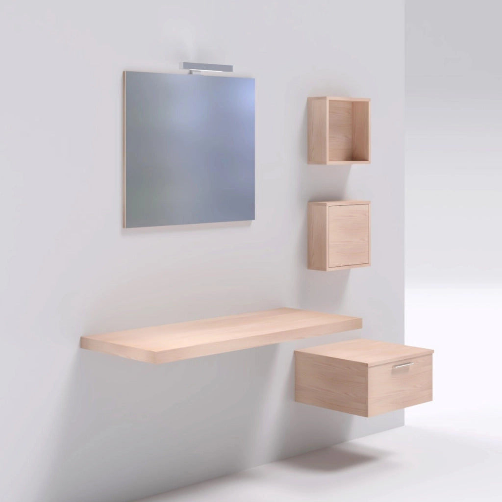 Mensolone in laminato sospeso per lavabi cassettiera pensili frassino tranche