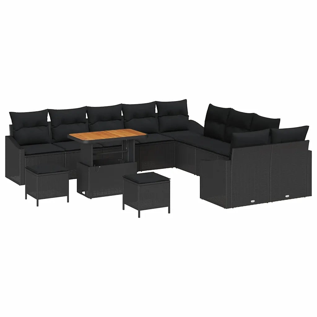 Set Divano da Giardino con cuscino 13 pcs Nero polyrattan 3362714