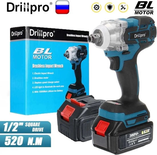 Chiave a batterie elettrica per smontaggio - 520 N.m - con 2 batterie - colore blu
