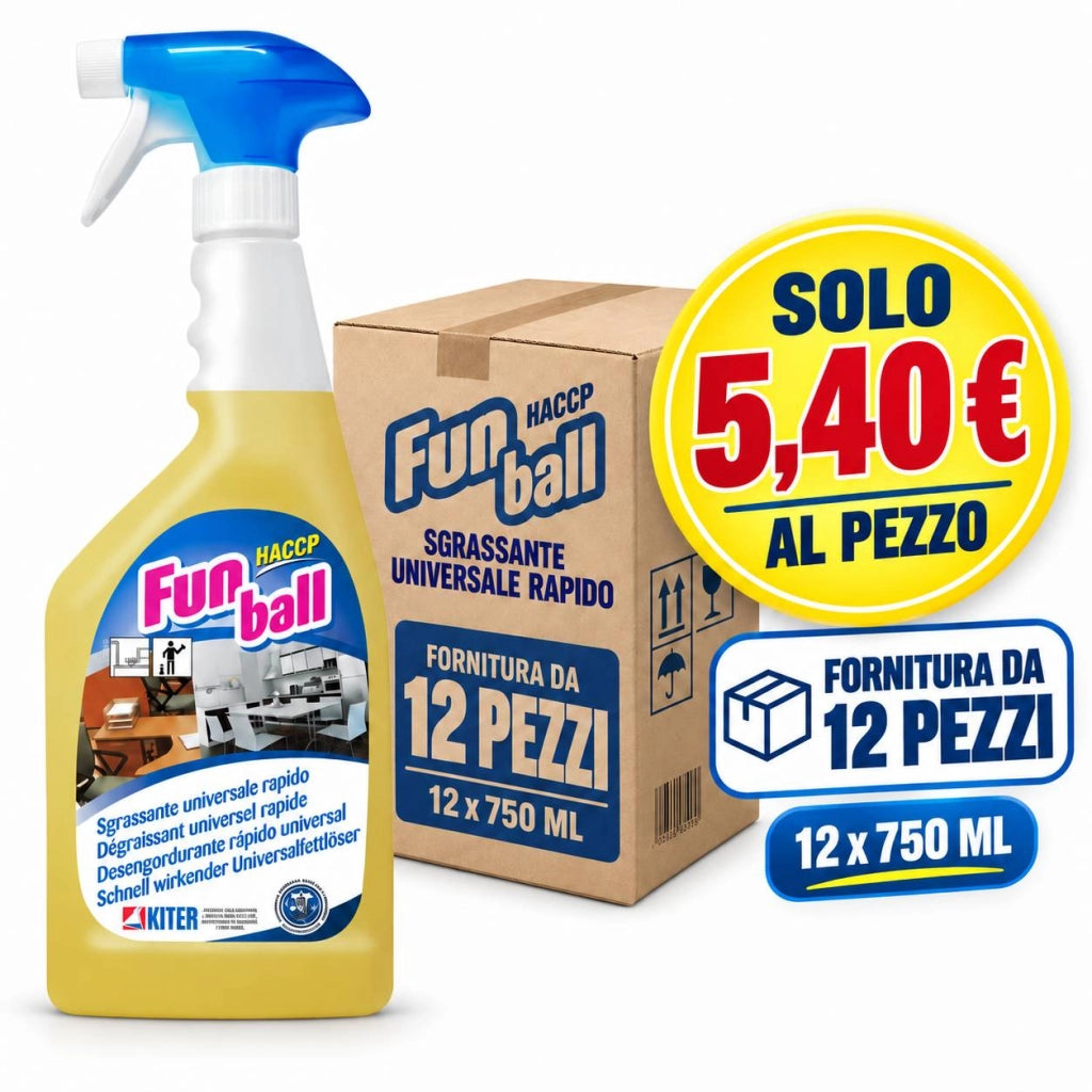 Fun Ball 12 Pezzi x 750 ml, Sgrassatore Universale Superfici Lavabili HACCP | Kiter