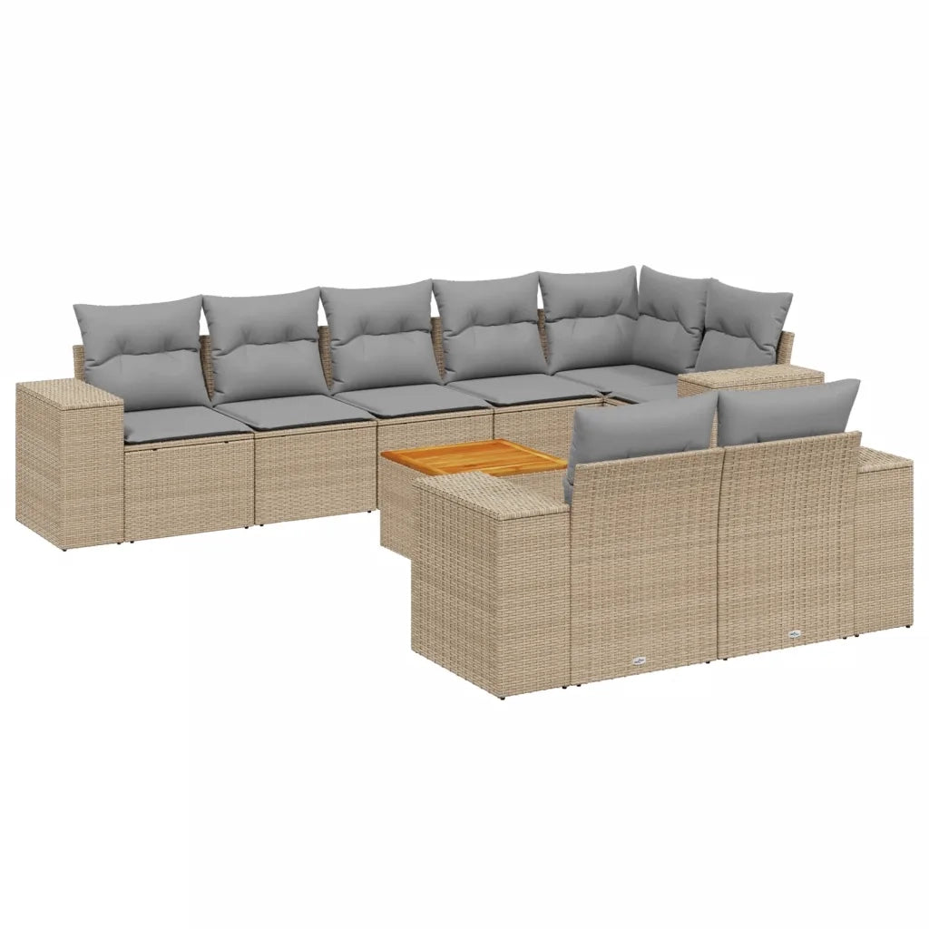 Set Divano da Giardino 9 pz con Cuscini Beige in Polyrattan 3257865