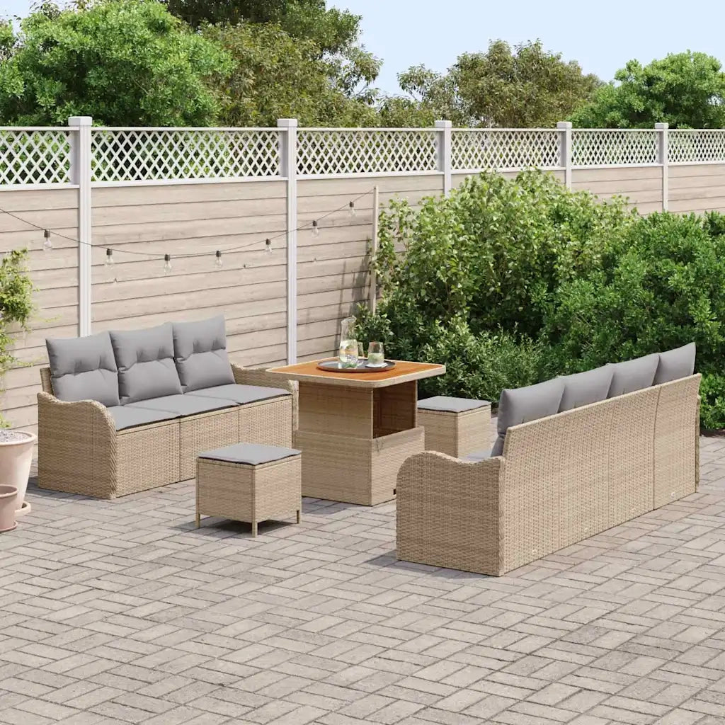 Set Divano da Giardino con cuscino 10 pcs Beige e Grigio Chiaro 3364177