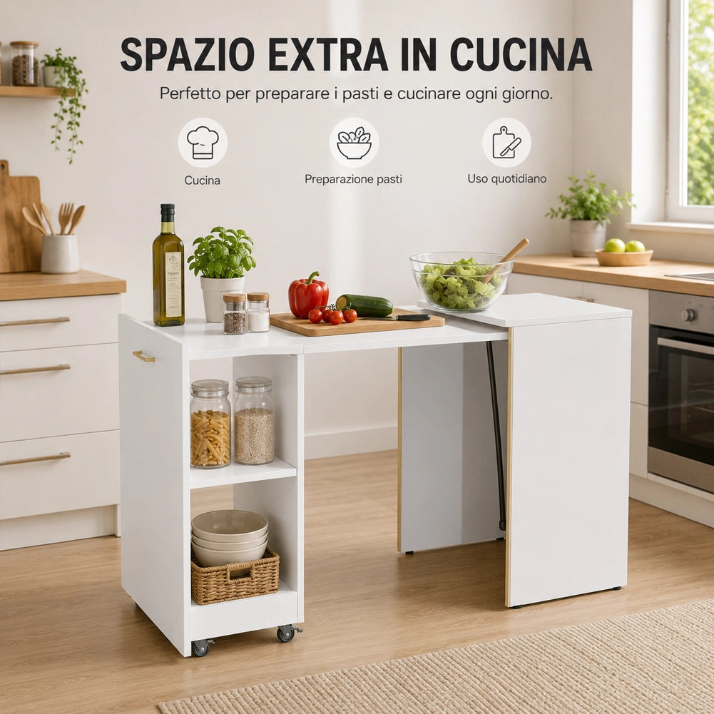 Mobile con Tavolo a Scomparsa Bianco Richiudibile Salvaspazio Scrivania Libreria