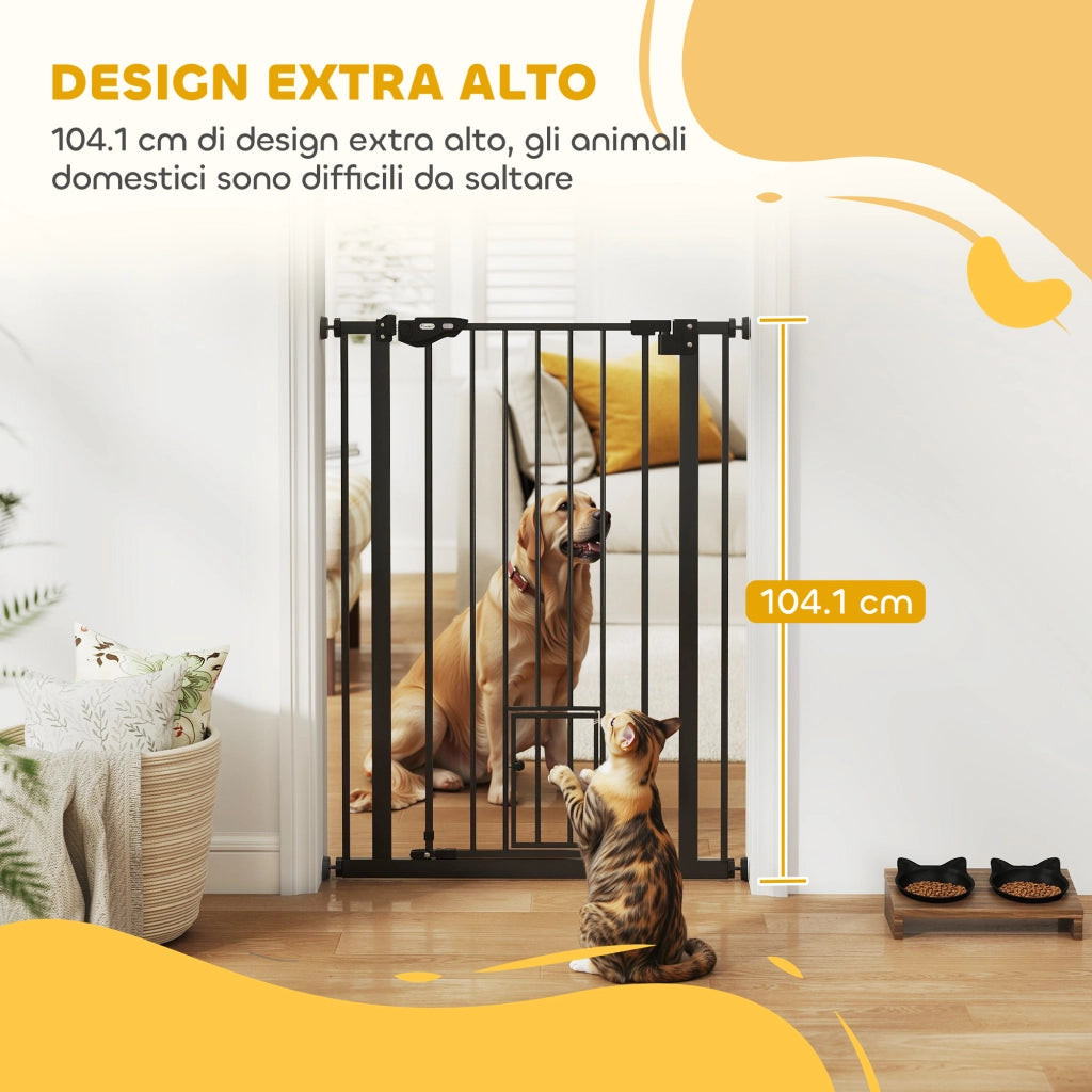 Cancellino per Cani Regolabile con Porta Piccola e Chiusura Automatica ¨C Minimal ¨C 74-80x104cm, Nero