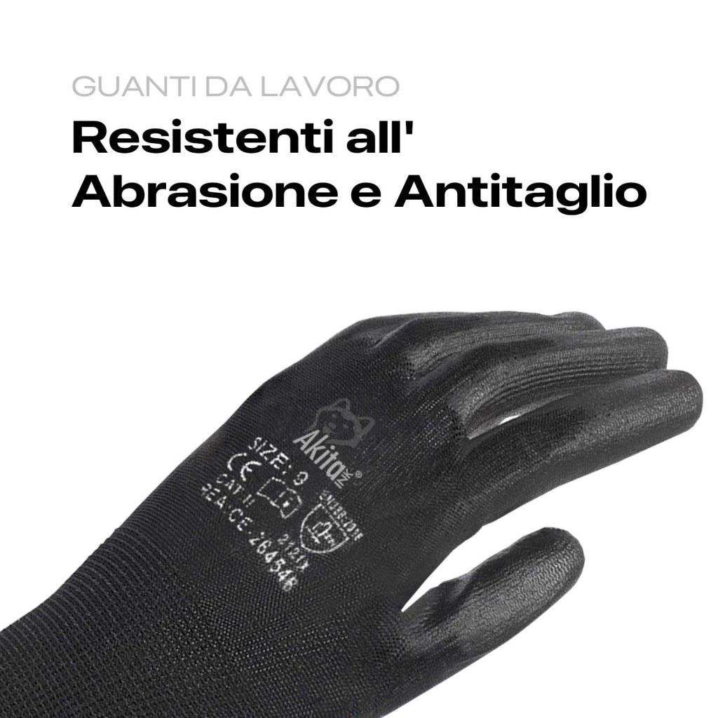 Guanti da Lavoro 12 Paia Nylon PU Akitaink Taglia XXL