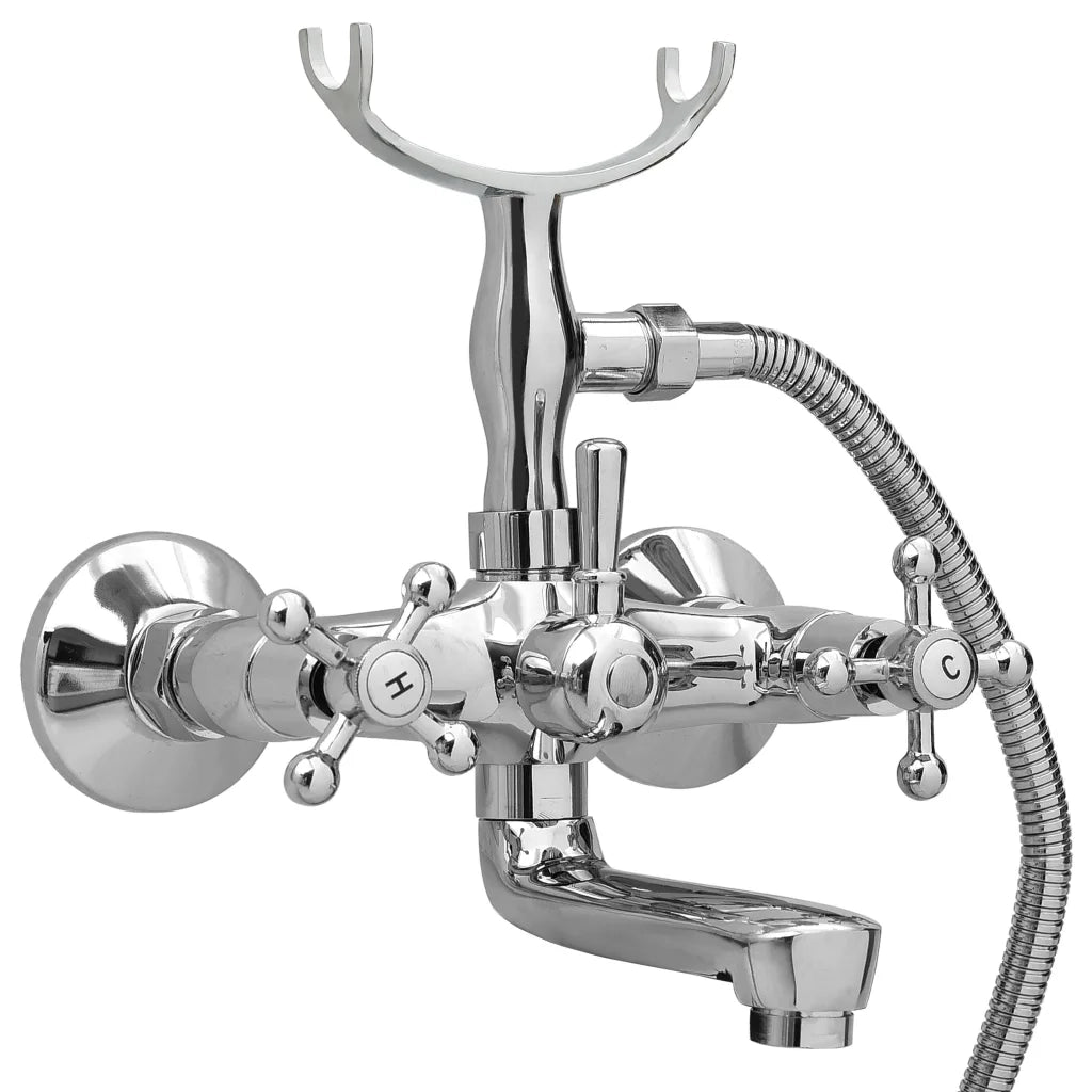 Rubinetto Vasca a 2 Maniglie con Soffione a Mano Cromato Retro CFW6544682