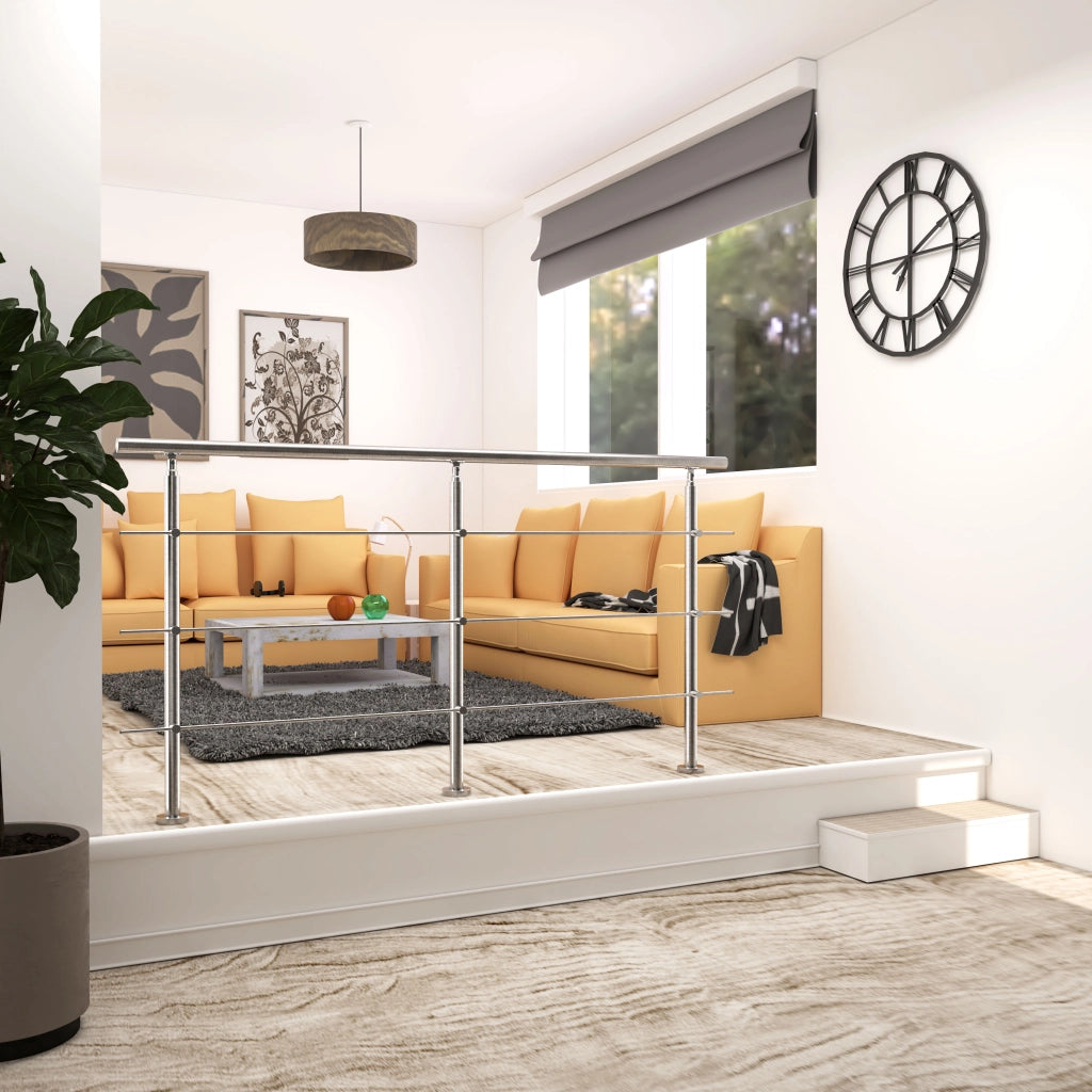 Parapetto Balaustra Corrimano in acciaio inox spazzolato 200x106cm per interni ed esterni 3 barre trasversali